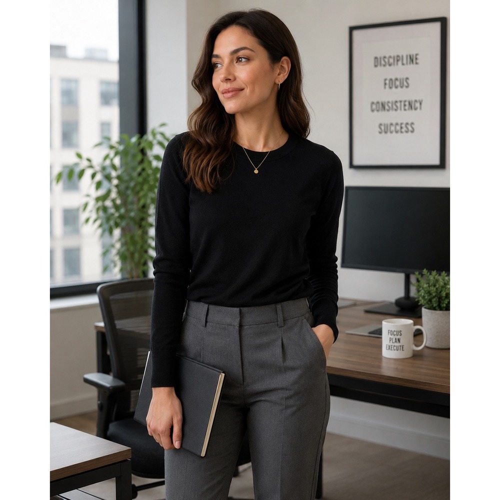 Banana Republic Black 100% Merino Wool Crew Neck Sweater XS 878133-00
